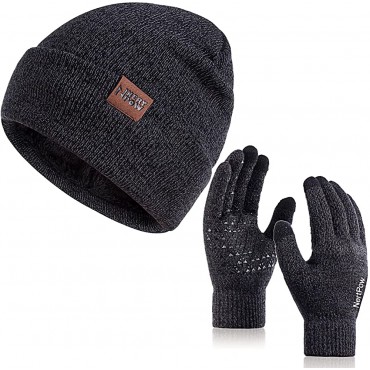 Winter 1-3 PCS Beanie Hat Gloves Scarf for Men and Women Knit Fleece Lined Warm Touchscreen Gloves Beanie Infitiny Scarf Set - B436LSJGK