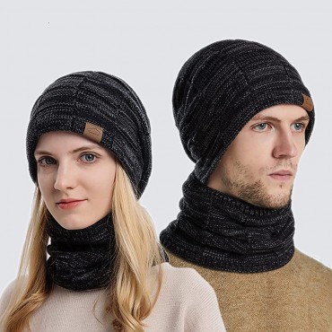 Winter Beanie Hat Scarf Set Knitting Wool Warm Hat Daily Slouchy Hats Beanie Skull Cap for Women Men - BTPJQ67WK