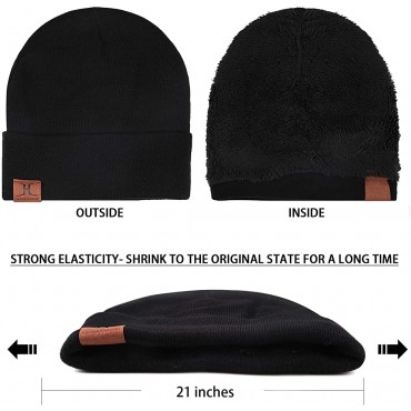 Winter Warm Beanie Hat Touchscreen Gloves Set Soft Skull Cap Gloves Set for Men and Women with Warm Knit Fleece Lined - BLK9VB6WJ