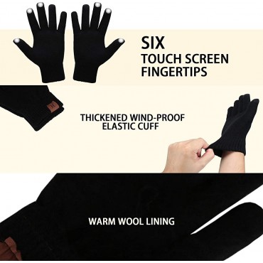 Winter Warm Beanie Hat Touchscreen Gloves Set Soft Skull Cap Gloves Set for Men and Women with Warm Knit Fleece Lined - BLK9VB6WJ