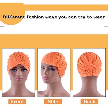 WKJHO 6 Pieces Winter Women Turban Hats for Girls Headband Twist Knot Pre-Tied Cotton India Bonnet Beanie Cap Head Wrap 6 Colors - B5CDKKR1V