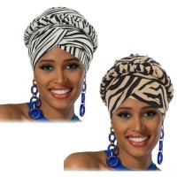 Woeoe African Turban Head Wraps Beige Leopard Print Chemo Hat Cap Braid Pre-Tied Head Cover Cap Headwear for Women and Girls2 Pieces - BU6MBQG6Q