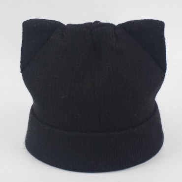 Women Cat Ear Beanie Hat Wool Braided Knit Trendy Winter Warm Cap - B2Q0KBZB3