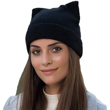 Women Cat Ear Beanie Hat Wool Braided Knit Trendy Winter Warm Cap - B2Q0KBZB3