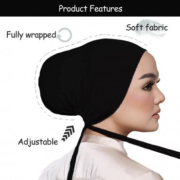 Women Under Scarf Hat Hijab Cap Islamic Muslim Under Scarf Hijab Cap with Tie-Back Closure - BE7AJSRWY