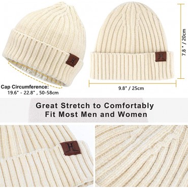 Womens Winter Knit Warm Hat Beanie+Long Scarf+Touch Screen Gloves Set Skull Caps Neck Scarves for Women Men - B2K3D3MCG
