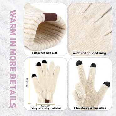 Womens Winter Knit Warm Hat Beanie+Long Scarf+Touch Screen Gloves Set Skull Caps Neck Scarves for Women Men - B2K3D3MCG