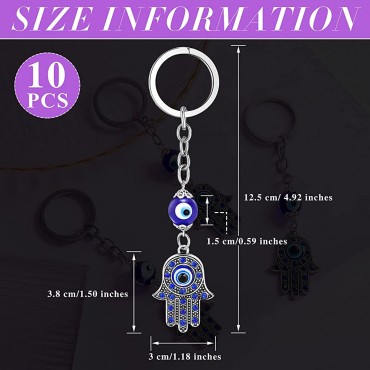 10 Pieces Hamsa Hand Keychain Evil Eye Silver Keychain Fatima Protection Charms Blue Good Luck Key Holder for Attaching to Keys and Bags 10 Pieces - BIGCCS6TC