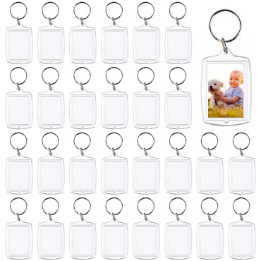 30 PCS Photo Insert Keychains Acrylic Clear Blank Keyrings Picture Frame Keyring with Split Ring for Personalised Custom and Passport Photo Size 1.57 Inch by 2.36 Inch - BDYPMNI6U