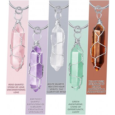 5 Pieces Crystals Stone Keychain Healing Stones Jewelry Hexagonal Crystal Keyring Quartz Pendants Keychain Quartz Crystal Healing Crystal for Women - B6NMNE8SC