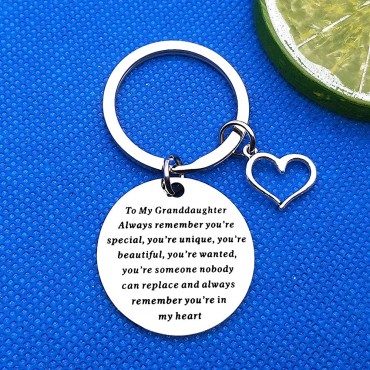 Baixian to My Granddaughter Keychain Inspirational Granddaughter Birthday Gifts Granddaughter Keyring Granddaughter Jewelry for Graduation Christmas Gifts from Grandpa Grandfather Grandma Grandmother Silver Small - BWQZX9F9X
