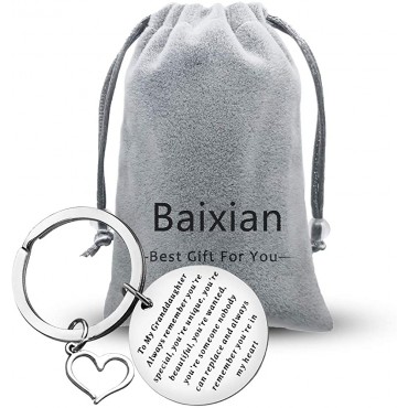 Baixian to My Granddaughter Keychain Inspirational Granddaughter Birthday Gifts Granddaughter Keyring Granddaughter Jewelry for Graduation Christmas Gifts from Grandpa Grandfather Grandma Grandmother Silver Small - BWQZX9F9X