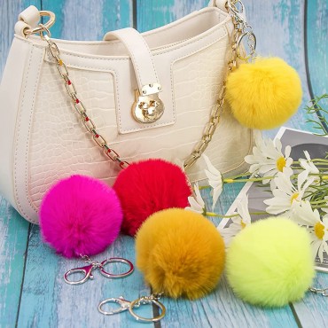 BQTQ 18 Pieces Pom Pom Keychain Rabbit Faux Fur Pom Pom Balls Keychain Fluffy Pom Pom with Keychain Hooks for Women Girls Bag Accessories 18 Bright Colors - B8C2HB8LZ