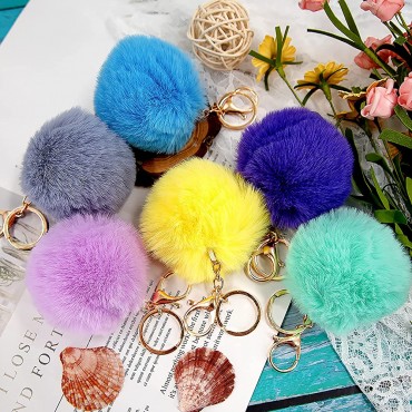 BQTQ 26 Pieces Pom Pom Keychains Rabbit Faux Fur Pom Pom Balls Fluffy Pom Pom with Keychain Hooks for Women Girls Bag Accessories 26 Bright Colors - BZTXDJMJA
