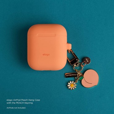 elago AirPods Keyring [PEACH] Charm for AirPods Handbag Tote Purse Backpack Bag Car Key Durable Keychain Sturdy material Cute Accessories for Women - BHRXANV4D