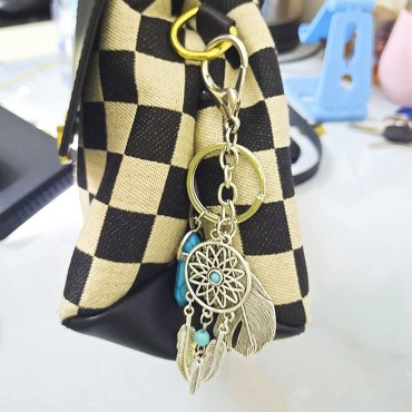 Keychain for Women Dream Catcher Hamsa Hand Crystal Gemstone Keychain Charm Hanging Ornament for Car Key Ring Handbag - BRZLLP3L7