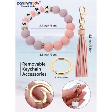 Panny and Mody Wristlet Keychain Silicone Key Ring Bracelet Car Beaded Bangle Key Chains for Women with Leather Tassel Gifts - BA62KH9SI