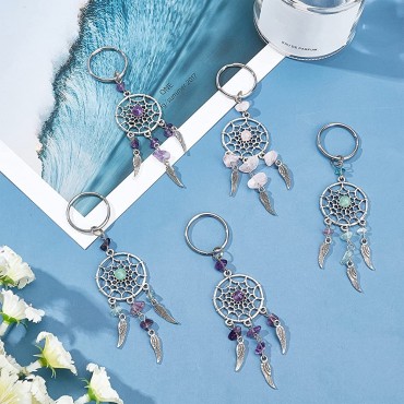 PH PandaHall 12pcs Dream Catcher Keychain 3 Color Natural Chip Gemstone Feather Key Chain Mini Wing Dream Catcher Keyring Lucky Decor for Bag Home Hanging Ring Ornaments Car Pendant - BJLXDJIKS