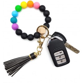 Silicone Keychain Bracelet for Women Beaded Keyring Wristlet House Car Keys Ring Holder with Gift Box - BB7MFNCZV