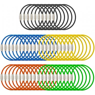 WZT 50 Pcs Wire Keychains 2mm 6.3 inches Assorted Colored Cable Loops Stainless Steel Key Ring for Hanging Luggage Tag Keyrings and ID Tag Keepers - BM4T9MZY9