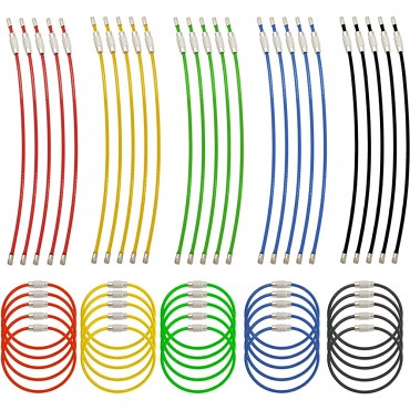 WZT 50 Pcs Wire Keychains 2mm 6.3 inches Assorted Colored Cable Loops Stainless Steel Key Ring for Hanging Luggage Tag Keyrings and ID Tag Keepers - BM4T9MZY9
