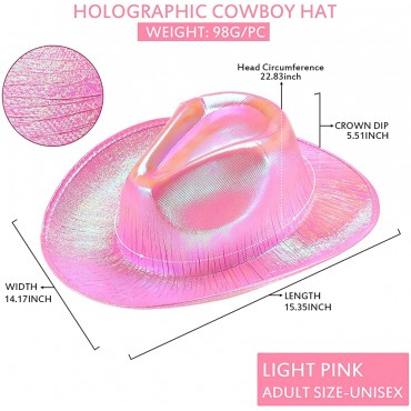 3 Pieces Metallic Cowboy Cowgirl Hats Holographic Space Rave Hat Western Disco Party Costume Accessories for Women Holographic Pink - BJMKBBAPQ