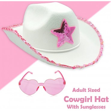 4E's Novelty Cowboy Hat with Heart Shaped Sunglasses Felt Cowgirl Hat for Women & Men Western Party Hat Accessories - BKDHHAL2H