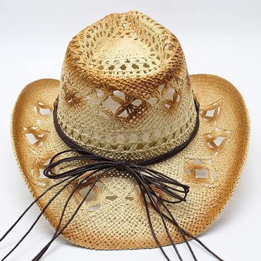 Adult Sun Straw Cowboy Hat Shapeable Outdoor Beach Western Wide Brim Cowgirl Hat for Teens - BFI81GA8I
