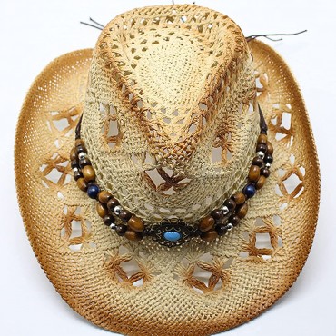 Adult Sun Straw Cowboy Hat Shapeable Outdoor Beach Western Wide Brim Cowgirl Hat for Teens - BFI81GA8I