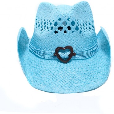 Boho Hip Cowboy Hat with Heart Concho Natural Toyo Straw Shapeable Brim - B82LRWPN5
