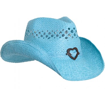 Boho Hip Cowboy Hat with Heart Concho Natural Toyo Straw Shapeable Brim - BRVS1G7VE