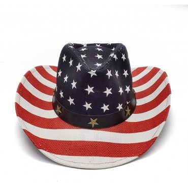 Cowboy Hats Classic American Flag Summer Sunhat Western Cowboy Hat for Men Boys Kids - BASSJIF50