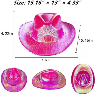 Cowgirl Hat Hot Pink Cowboy Hat Space Cowgirl Outfit Holographic Glitter Cowboy Hat with Shinny Crown for Women Girls Play Dress-up Party Favors - BI7IJKW6P