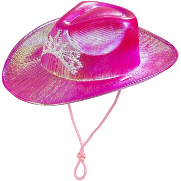 Cowgirl Hat Hot Pink Cowboy Hat Space Cowgirl Outfit Holographic Glitter Cowboy Hat with Shinny Crown for Women Girls Play Dress-up Party Favors - BI7IJKW6P