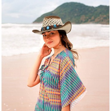 EOZY Straw Cowboy Hat Western Outback Sun Hat for Men Women Fashionable Wide Birm Fedora Hat | Boho Beach Hat Yellow - B272Z2947
