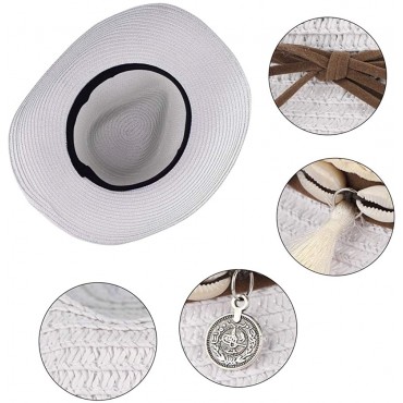 EOZY Women Men’s Cowboy Hat Western Summer Straw Hat for Girls with Wide Brim & Shell Tassels Trendy Lady Beach Sun Hats - BET5XLAE1