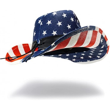 FLUFFY SENSE. American Flag Cowboy Hat USA Vintage Western Style Party Parade Rodeos Patriotic Unisex Cowboy Cowgirl Hat - BKEMROC8U