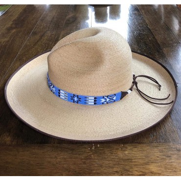 Hat Band Hatbands for Men and Women Leather Straps Cowboy Hats Accessories White Blue Paisley Handmade in Guatemala 7 8 Inches x 21 Inches - BO0KHNAC2