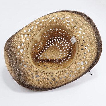 jiaoji Men & Women's Woven Straw Cowboy Cowgirl Straw Hat Cowboy Hats for Women Cowboy Hat Shapeable Brim Beach Cowgirl - BKIMOXG6H