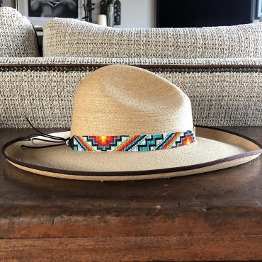 Mayan Arts Hat Band Cowboy Western Beaded Hatband Turquoise Orange White Men Women Handmade - B7LXTO2CV