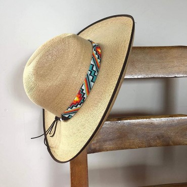 Mayan Arts Hat Band Cowboy Western Beaded Hatband Turquoise Orange White Men Women Handmade - B7LXTO2CV