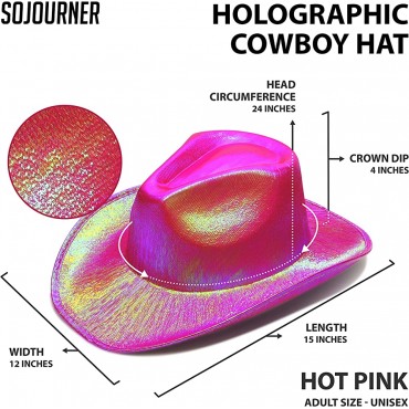 Neon Sparkly Glitter Space Cowboy Hat Fun Metallic Holographic Party Disco - BF1VGTOX8