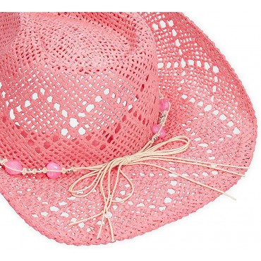 Pink Cowboy Hat for Women Straw Beach Hat Adult Size - B95RM3EHG