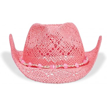 Pink Cowboy Hat for Women Straw Beach Hat Adult Size - BVRUN1EHK