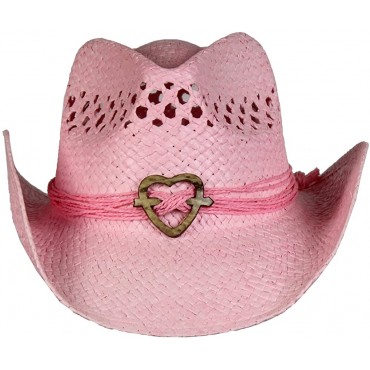 Saddleback Hats Vented Straw Cowboy Hat w Wood Heart Band –Shapeable Cowgirl Western - BI04316TN