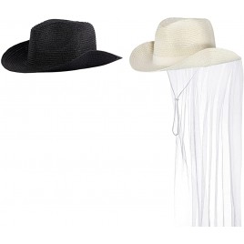 SATINIOR 2 Pieces Straw Cowboy Hat Western Bride Cowgirl with Veil Novelty Summer Beach Long Fancy Dress Accessory for Women Men White Black - B464DWWK2