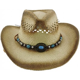 Straw Cowboy Hat Cowgirl Hats Men Women Sun Hat Sombreros Vagueros Classic Western Accents Sombreros - BCFP0ZPT7