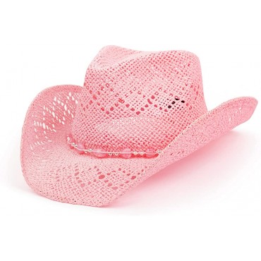 TOVOSO Western Cowgirl Hat Straw Cowboy Hat for Women with Shapeable Brim Beaded Hearts Trim Shapeable Cowboy Hat - BNFGXC2O1