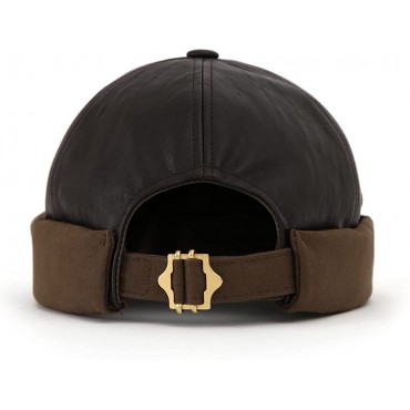UNDERCONTROL Leon Cinch Back Buckle Strap Brass Brimless Artificial Unisex Beanie Style Winter Cold Hat 2 Colors - B3VF32KPG