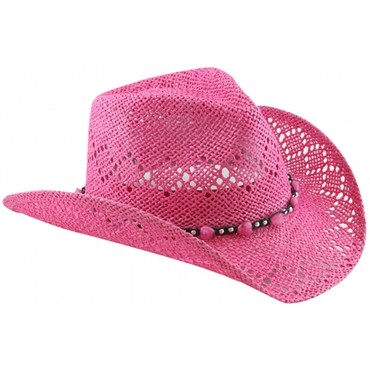 Vamuss Straw Cowboy Hat for Women with Beaded Trim and Shapeable Brim - BRKIVABO5
